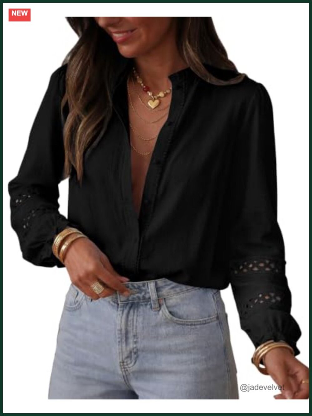 Eyelet Boho Long Sleeve Button Up Shirt Women Cotton Blouse